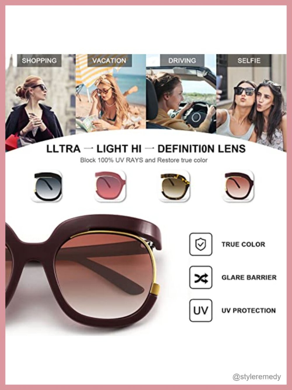 Retro Oversized Sunglasses UV400 Half-Metal Frame Women Wrap Around - Picture 3 of 6